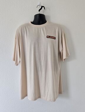 MISSGUIDED X PLAYBOY Beige Graphic Short Sleeve T-Shirt Size XXL Unicex Relaxed